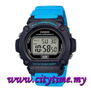 CASIO Youth Digital Black Blue Rubber Sport Watch W-219H-2A2VDF