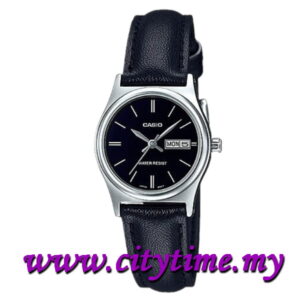 CASIO Ladies Day Date Leather Watch LTP-V006L-1B2UDF