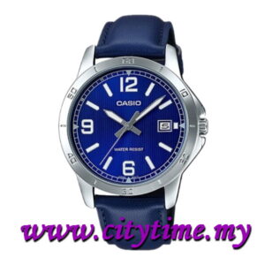 CASIO Men Quartz Analog Blue Leather Date Watch MTP-V004L-2BUDF