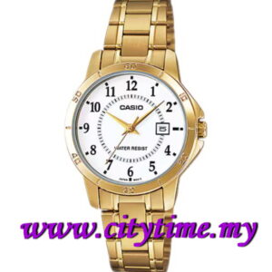 Casio Ladies Analog Gold Tone Date Watch LTP-V004G-7BUDF