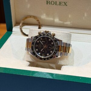 PRE-OWNED ROLEX COSMOGRAPH DAYTONA 116523 OLD BLACK DIAMONDS DIAL OYSTER GOLD STAINLESS STEEL BRACELET WITH CERT YEAR 2016
