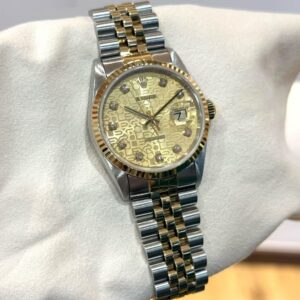PRE-OWNED ROLEX 16233 DATEJUST-36 CHAMPAGNE GOLD COMPUTER DIAL JUBILEE HALF GOLD STAINLESS STEEL BRACELET WITH CERT YEAR 2000