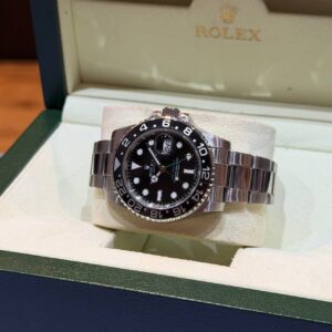 PRE-OWNED ROLEX 116710LN GMT-MASTER II  BLACK DIAL OYSTER STAINLESS STEEL BRACELET WITH CERT YEAR 2010