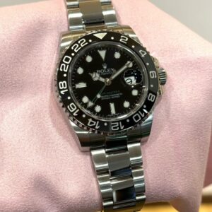 PRE-OWNED ROLEX 116710LN GMT-MASTER II  BLACK DIAL OYSTER STAINLESS STEEL BRACELET WITH CERT YEAR 2014