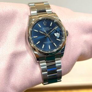 PRE-OWNED ROLEX 126200 DATEJUST-36 BLUE INDEX DIAL OYSTER STAINLESS STEEL BRACELET WITH CERT YEAR 2023