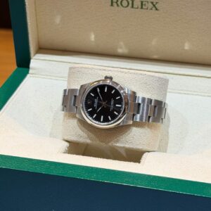 PRE-OWNED ROLEX 277200 LADY’S OP-31 BLACK INDEX DIAL OYSTER BRACELET WITH CERT YEAR 2022