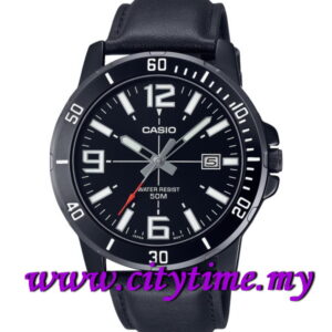 CASIO Men Leather Strap Date Watch MTP-VD01BL-1B
