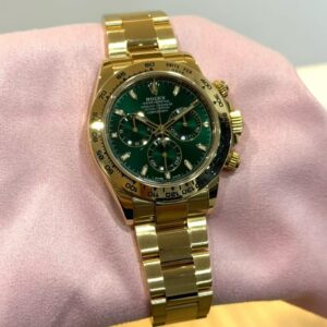 PRE-OWNED ROLEX DAYTONA 116508 JOHN MAYER GREEN DIAL OYSTER YELLOW GOLD BRACELET WITH CERT YEAR 2018