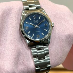 PRE-OWNED ROLEX 14000 OYSTER-PERPETUAL AIR-KING BLUE DIAL OYSTER STAINLESS STEEL BRACELET WITH CERT YEAR 1996