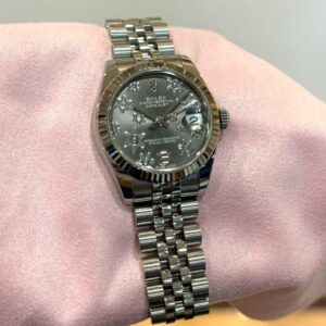PRE-OWNED ROLEX 178274 DATEJUST-31 FLORAL GREY DIAL JUBILEE STAINLESS STEEL BRACELET WITH CERT YEAR 2016