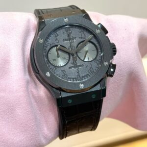 PRE-OWNED HUBLOT 521.CM.0500.VR.BER17 ‘BERLUTI SCRITTO’ CLASSIC FUSION CHRONOGRAPH LIMITED BLACK DIAL BLACK LEATHER STRAP WITH CERT YEAR 2017