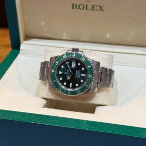 PRE-OWNED ROLEX 116610LV SUBMARINER DATE-40MM GREEN DIAL OYSTER STAINLESS STEEL BRACELET WITH CERT YEAR 2017
