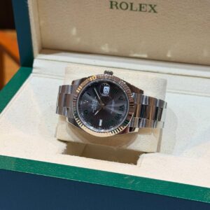 PRE-OWNED ROLEX 126334 DATEJUST-41 GREY GREEN ROMAN DIAL OYSTER STAINLESS STEEL BRACELET WITH CERT 2020