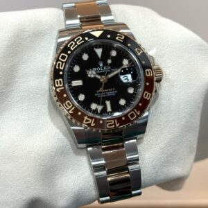 USED ROLEX 126711CHNR GMT-MASTER II ROOTBEER BLACK DIAL OYSTER YELLOW GOLD STAINLESS STEEL BRACELET WITH CERT YEAR 2020