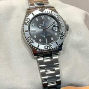 PRE-OWNED ROLEX 268622 LADY’S YACHT-MASTER-37 SLATE GREY RHODIUM DIAL OYSTER STAINLESS STEEL BRACELET WITH CERT YEAR 2023