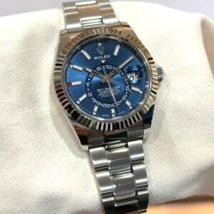 PRE-OWNED ROLEX 326934 SKY-DWELLER BLUE INDEX DIAL OYSTER STAINLESS STEEL BRACELET WITH CERT YEAR 2023