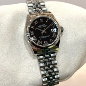 PRE-OWNED ROLEX 178240 DATEJUST -31 BLACK ROMAN DIAL JUBILEE STAINLESS STEEL BRACELET WITH CERT YEAR 2016